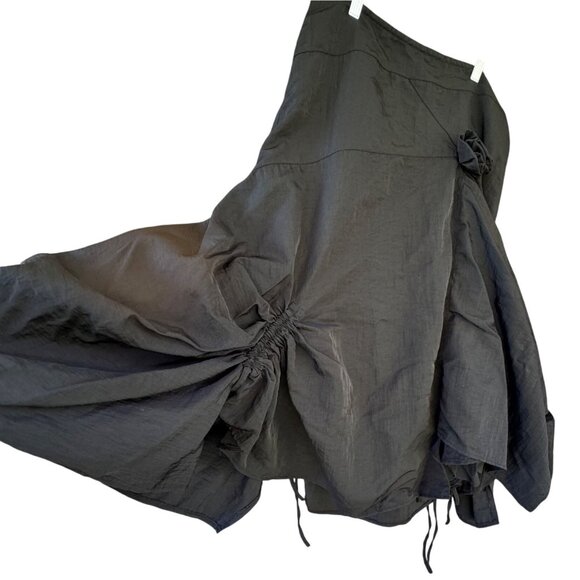 Whimsy Black Ruched Asymmetrical Wmns Skirt Size 4  Drawstring Avant Boho Gothic - Picture 3 of 10